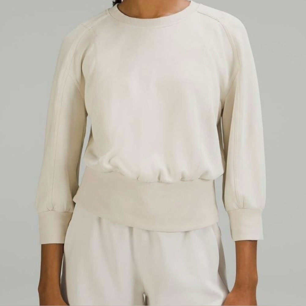 Lululemon Softstreme Pullover Cropped Sleeves Tan Ivory Cream 6 Small Sweatshirt